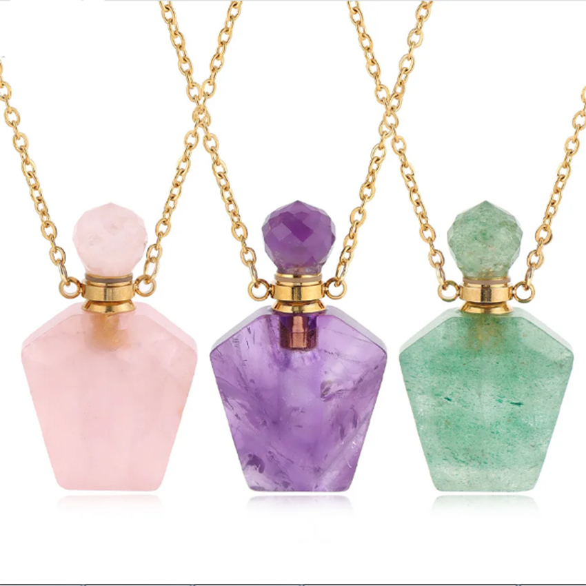 Rose Water Spray - Natural Crystal Stone Perfume Bottle Pendant